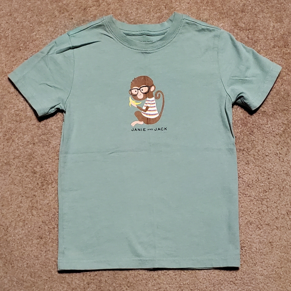 Janie and Jack Green Short Sleeve Tee with Monkey Graphic